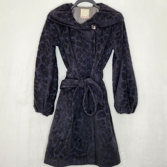 Rebecca Taylor Wool Angora Tie Front Leopard Print Coat Size 0 - Picture 1 of 7